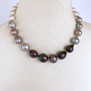 Black, White & Grey Graduated Ombre Pearl Necklace with 14K Gold Clasp