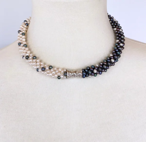 Black & White Pearl Convertible Necklace / Bracelet with Magnetic Clasp