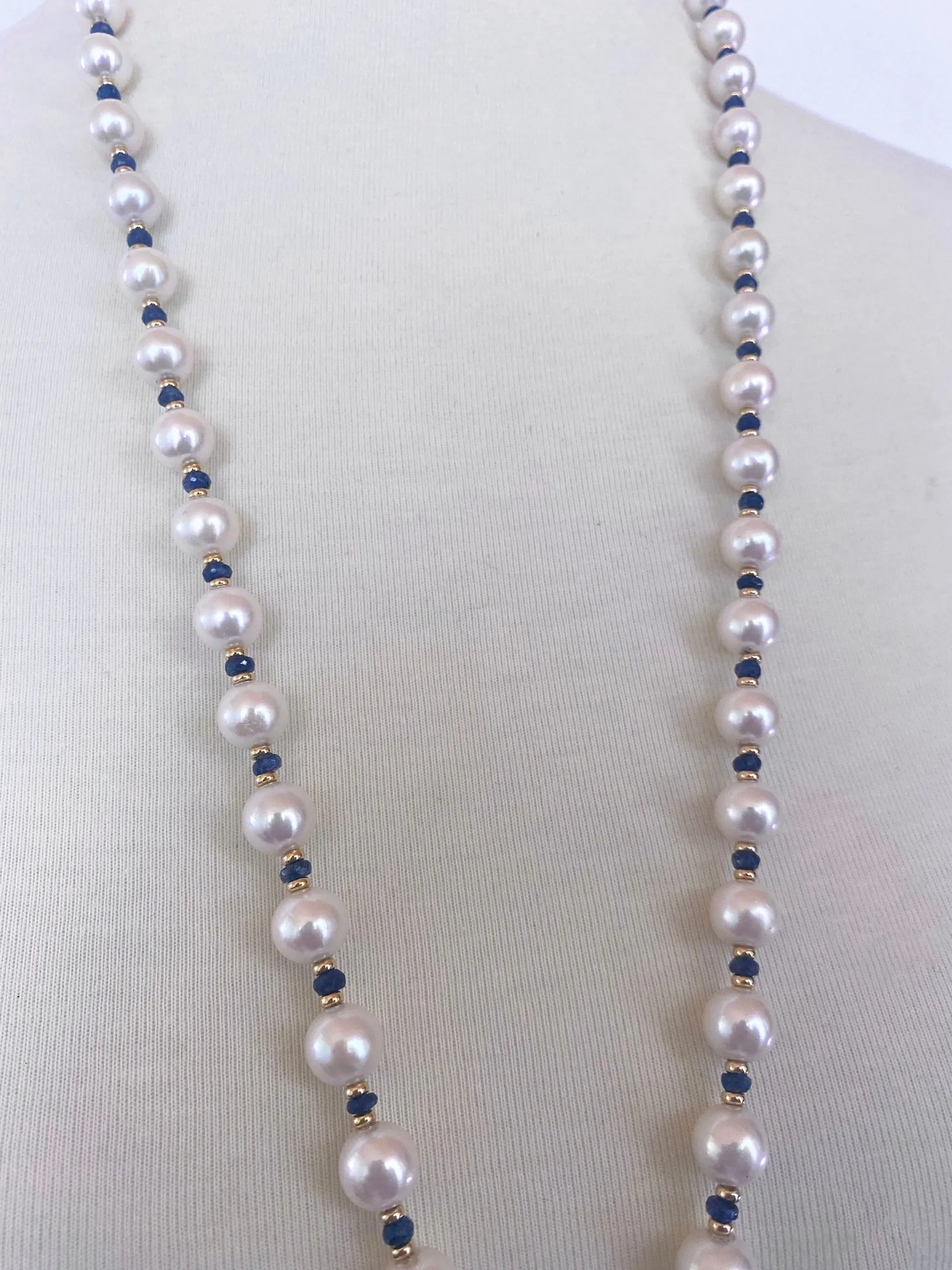 Blue Sapphire, Pearl & 14k Yellow Gold Sautoir with Graduated Tassel - Image 5