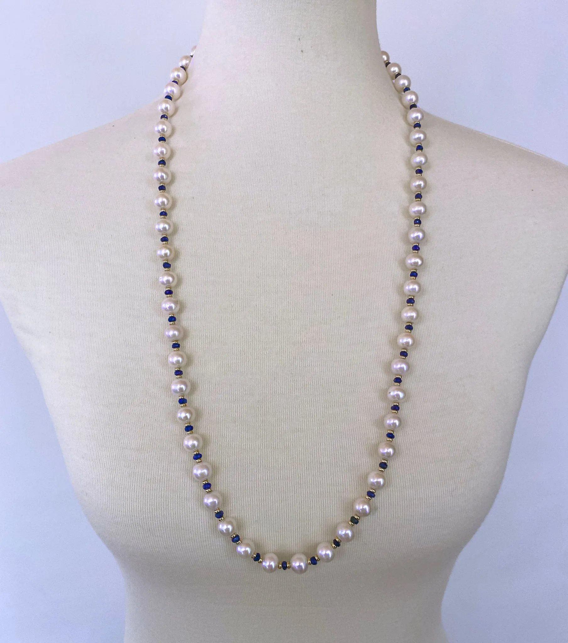 Blue Sapphire, Pearl & 14k Yellow Gold Sautoir with Graduated Tassel - Image 8