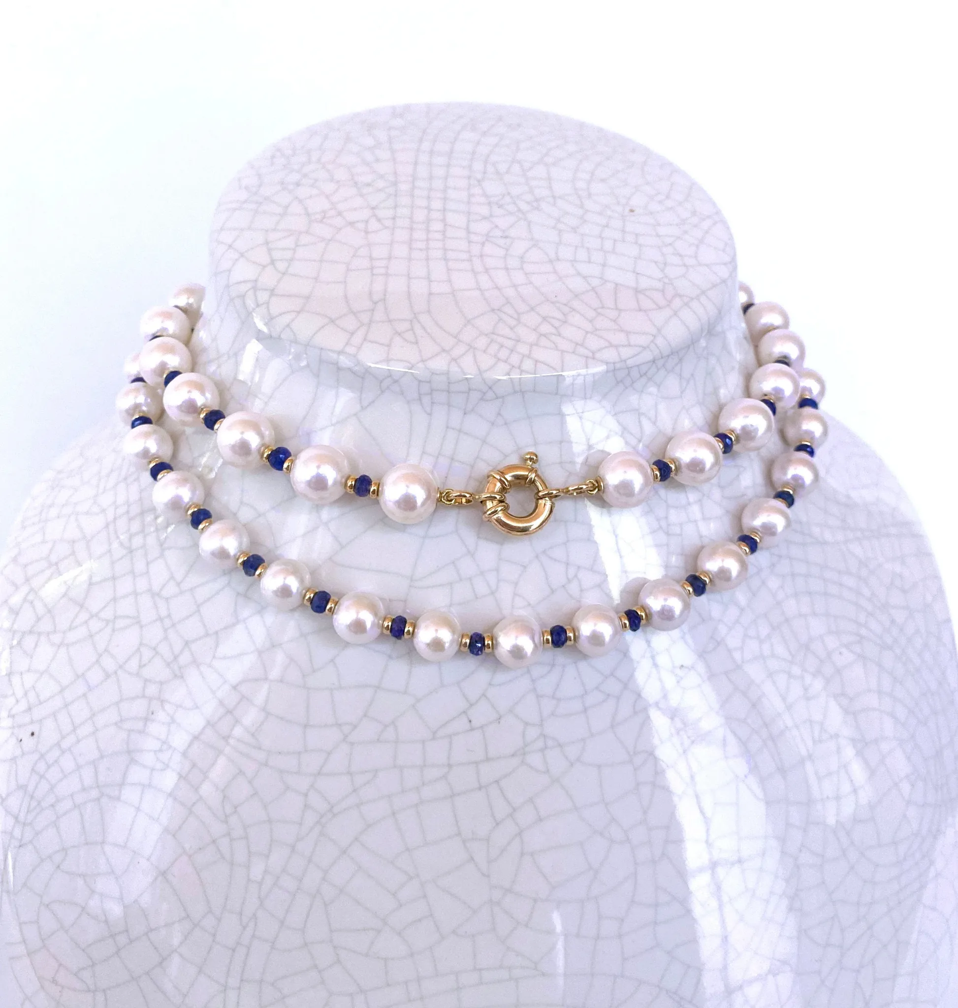 Blue Sapphire, Pearl & 14k Yellow Gold Sautoir with Graduated Tassel - Image 9