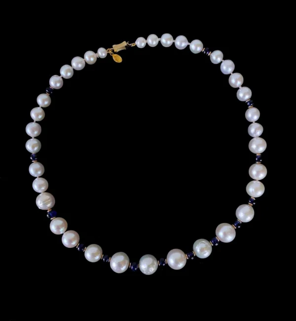 Blue Sapphire, Pearl & Solid 14k Yellow Gold Necklace