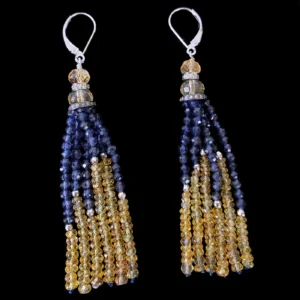Citrine, Iolite & 14k White Gold Tassel Earrings
