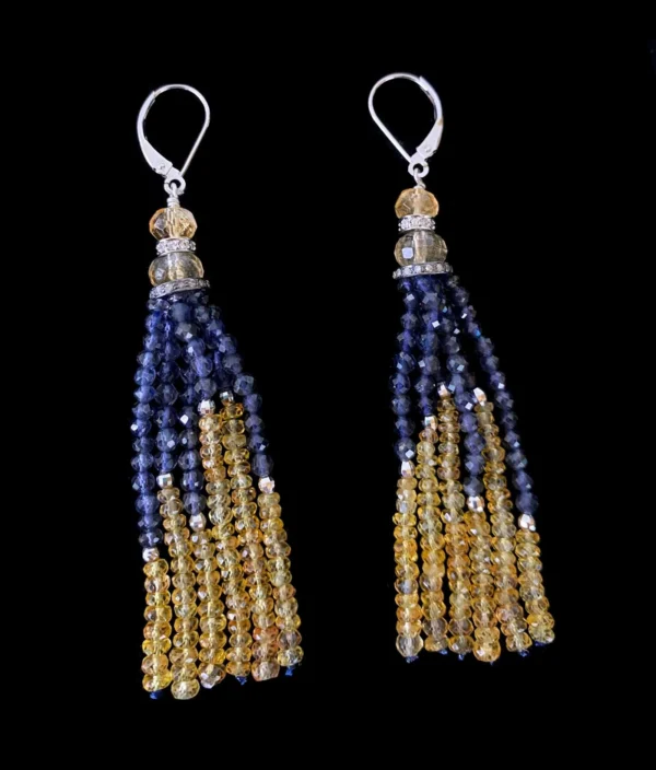 Citrine, Iolite & 14k White Gold Tassel Earrings