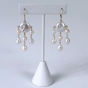 "Rain Drop" Pearl Chandelier Earrings with 14k