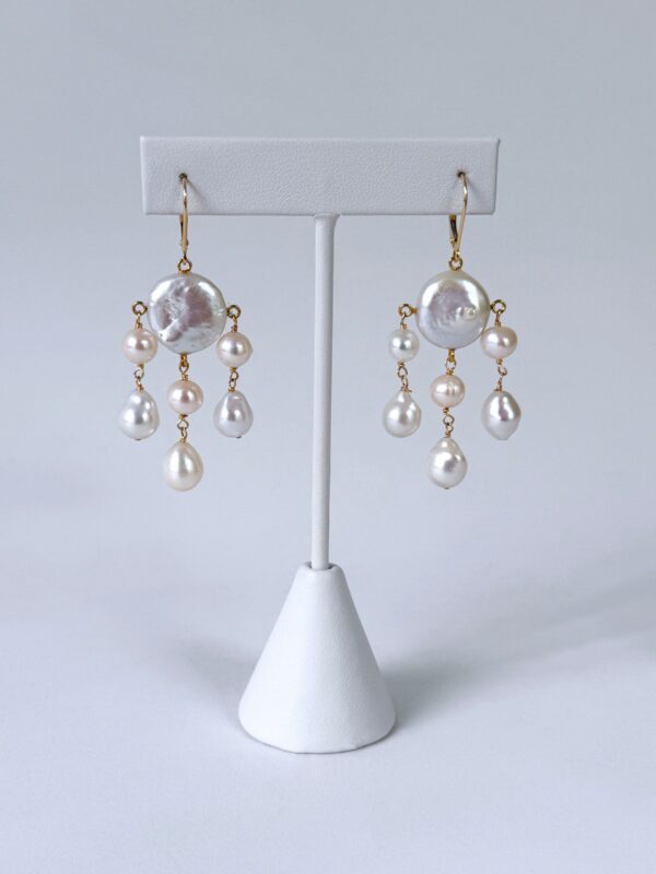 "Rain Drop" Pearl Chandelier Earrings with 14k