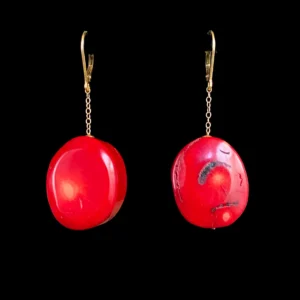 Coral Drop Earrings with Solid 14k Yellow Gold Lever-Back Hooks