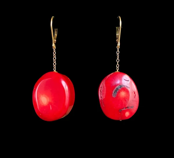 Coral Drop Earrings with Solid 14k Yellow Gold Lever-Back Hooks