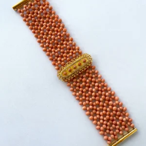 Coral Woven Bracelet with 18k Yellow Gold Plated Centerpiece & Clasp