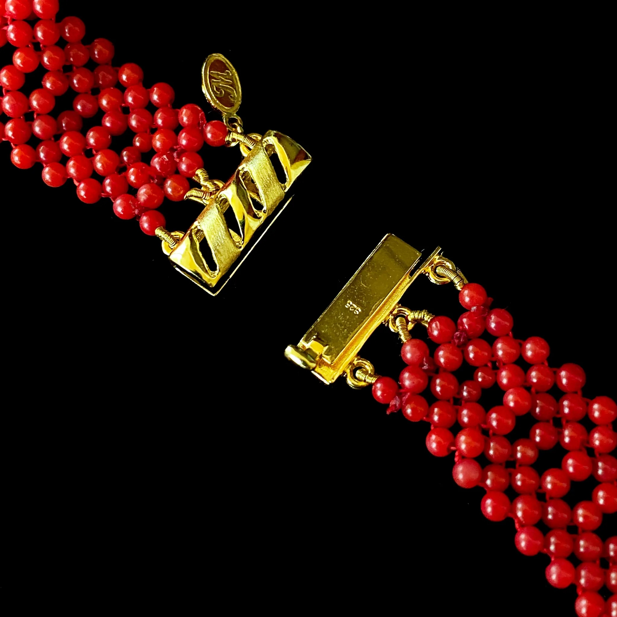 Coral Woven Necklace with 18k Plated Bowtie Centerpiece & Detailings - Image 2