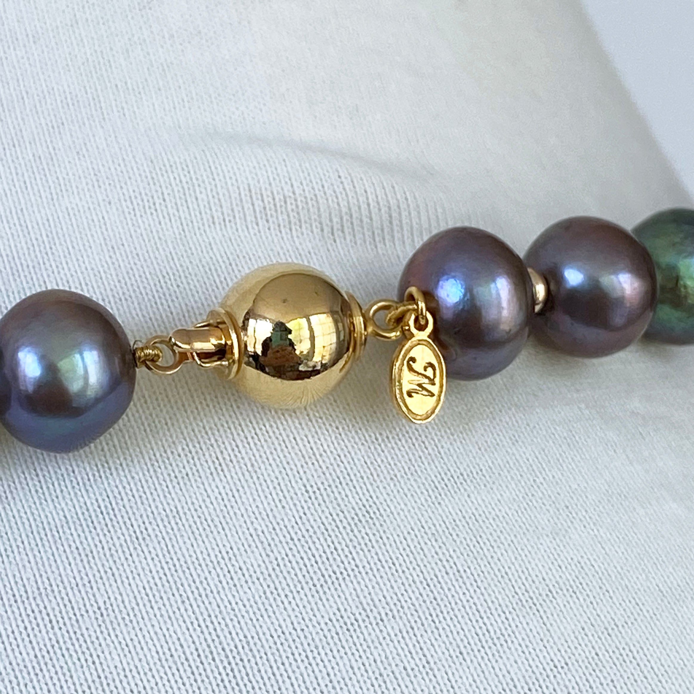 One Of A Kind Black Pearl Necklace with Diamonds & Solid 14k Yellow Gold - Image 5