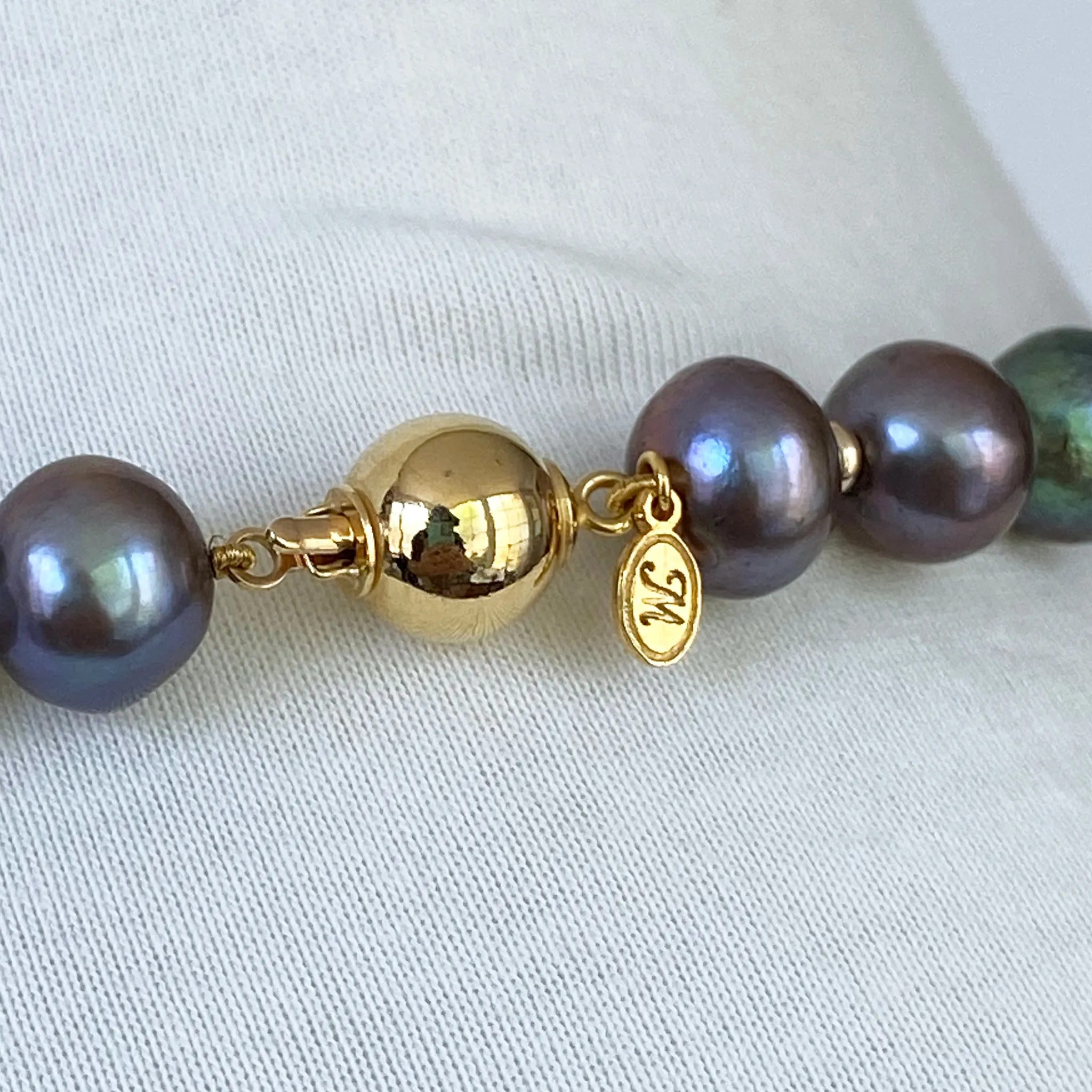 One Of A Kind Black Pearl Necklace with Diamonds & Solid 14k Yellow Gold - Image 6