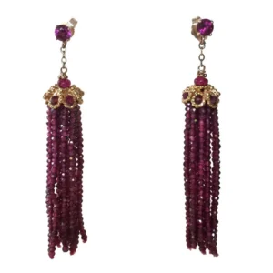Faceted Amethyst Stud Tassel Dangle Earrings and 14K Yellow Gold