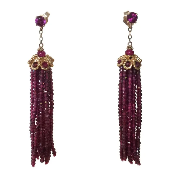 Faceted Amethyst Stud Tassel Dangle Earrings and 14K Yellow Gold
