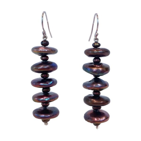 Flat Black Pearl Earrings with 14k Gold