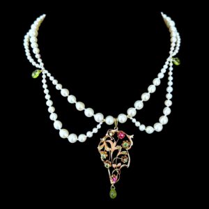 Gold & Semi Precious Centerpiece Draped Necklace