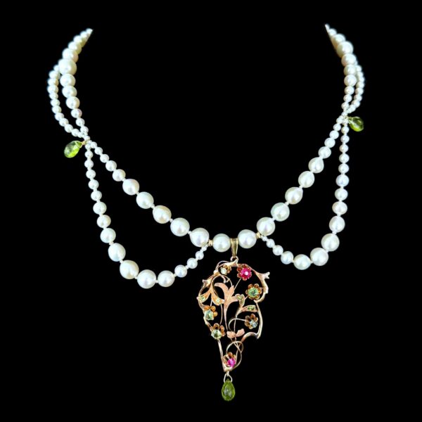 Gold & Semi Precious Centerpiece Draped Necklace