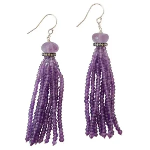Graduated Amethyst Tassel Earrings with 14 Karat White Gold Fish Hooks