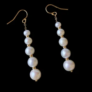 Graduated Pearl Dangle Earrings with Solid 14k Yellow Gold Hooks