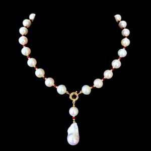 Ruby, Pearl & 14k Necklace with Pearl Drop