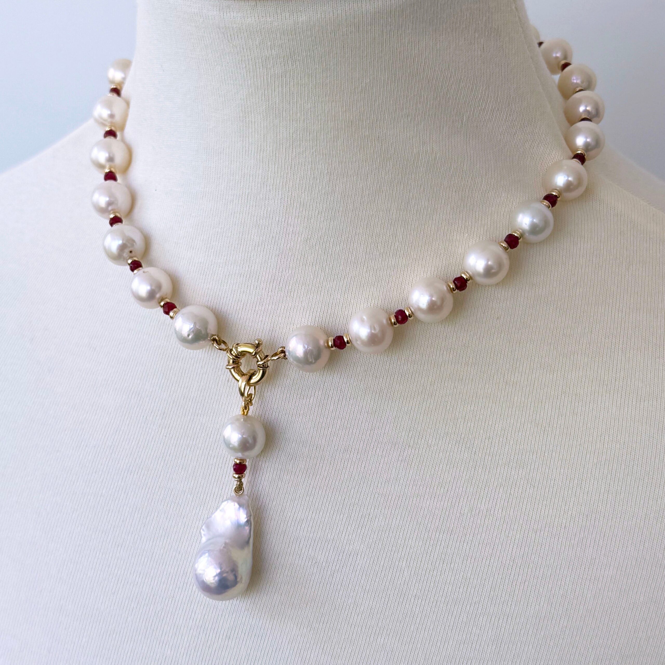 Ruby, Pearl & 14k Necklace with Pearl Drop - Image 3
