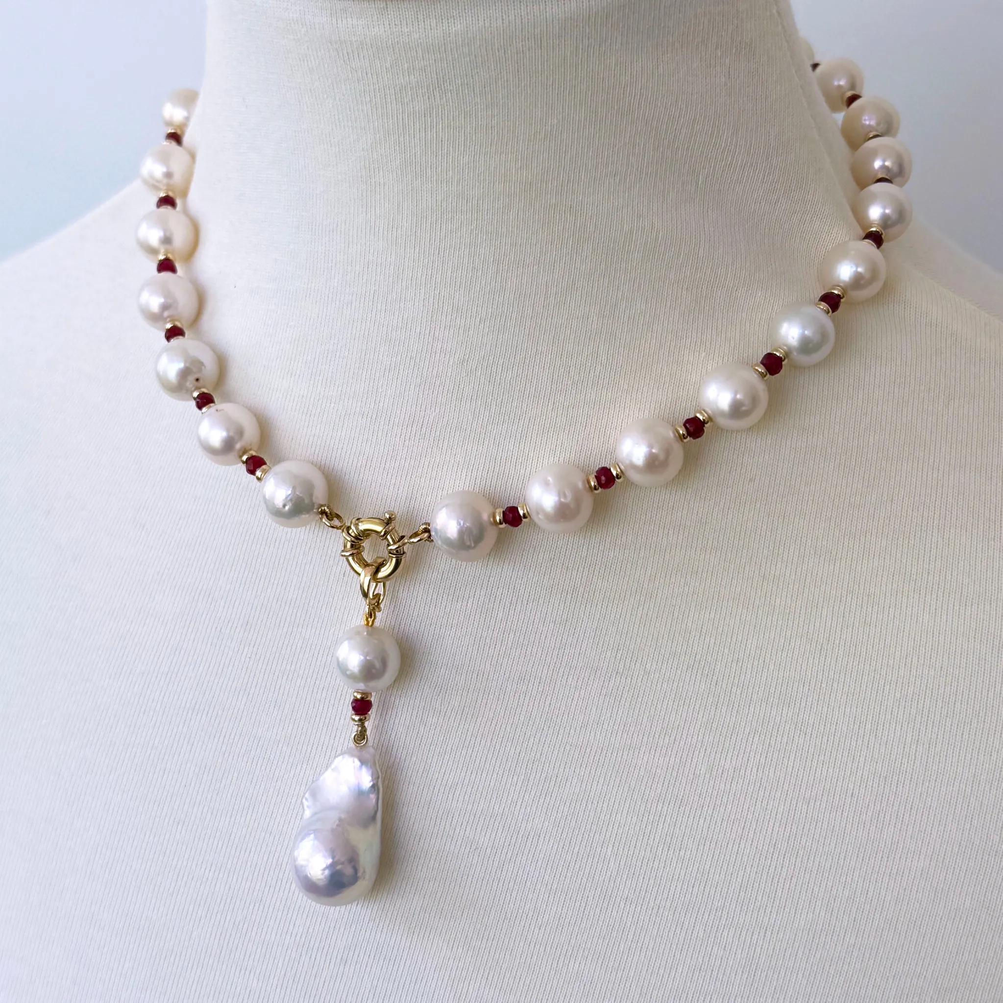 Ruby, Pearl & 14k Necklace with Pearl Drop - Image 4