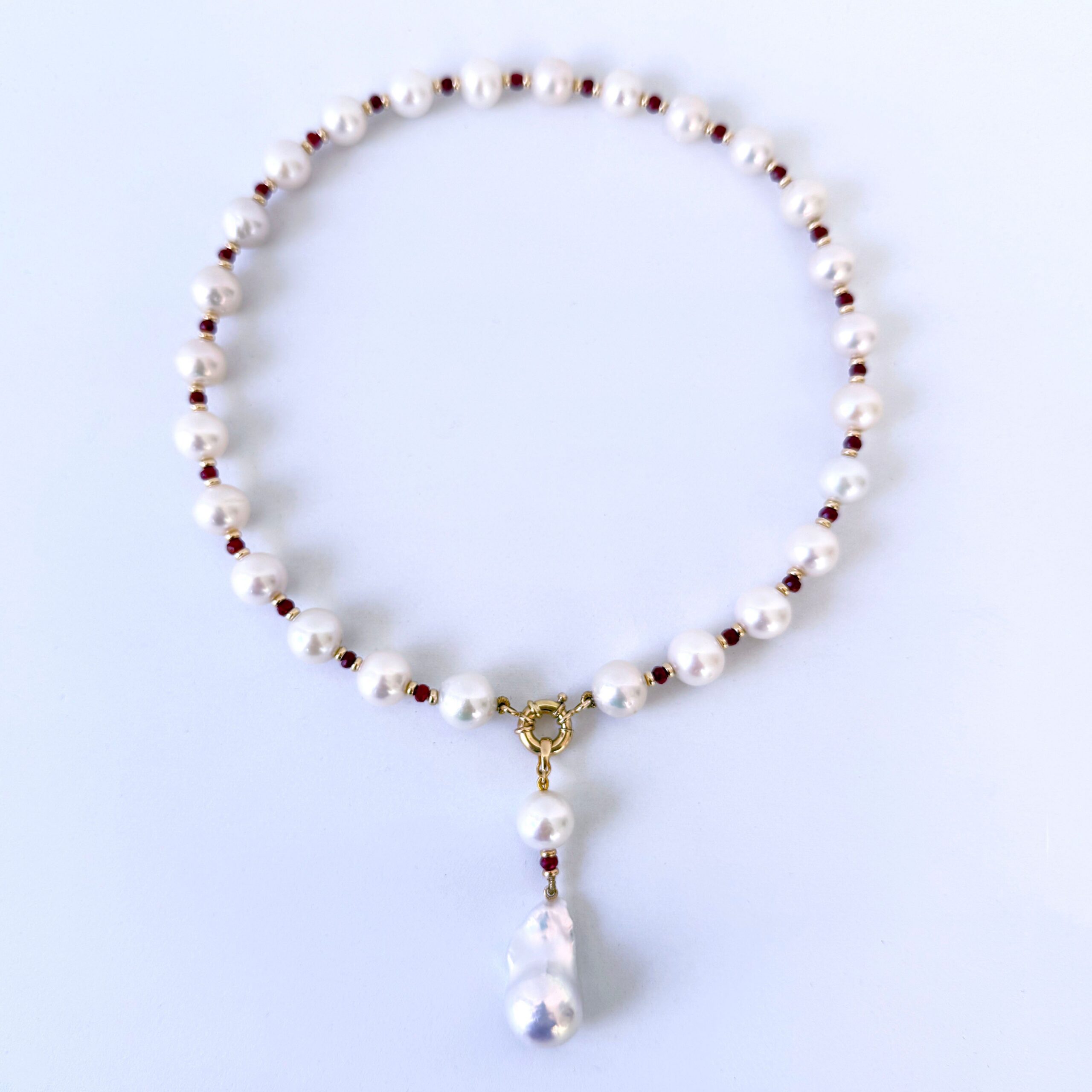 Ruby, Pearl & 14k Necklace with Pearl Drop - Image 5