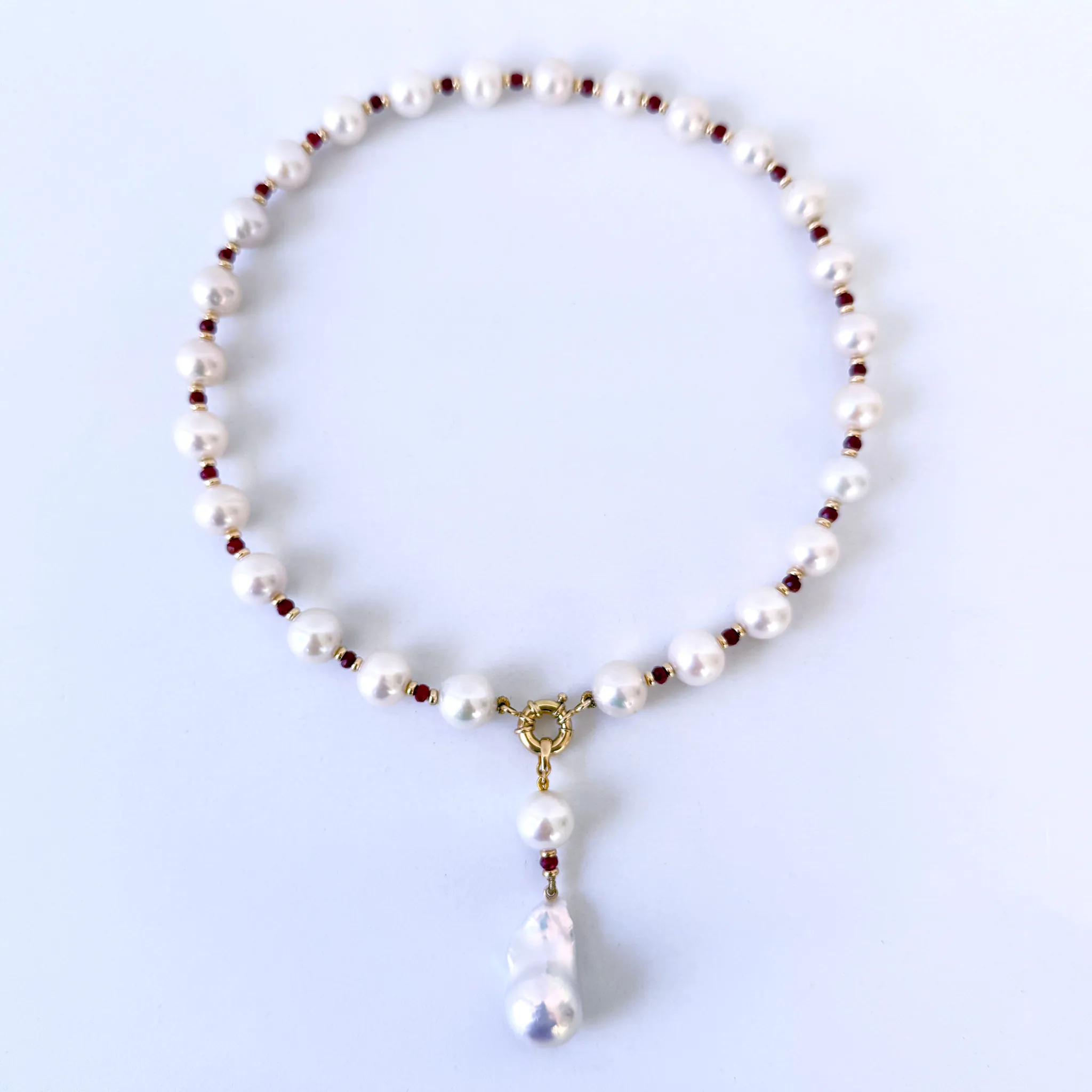Ruby, Pearl & 14k Necklace with Pearl Drop - Image 6