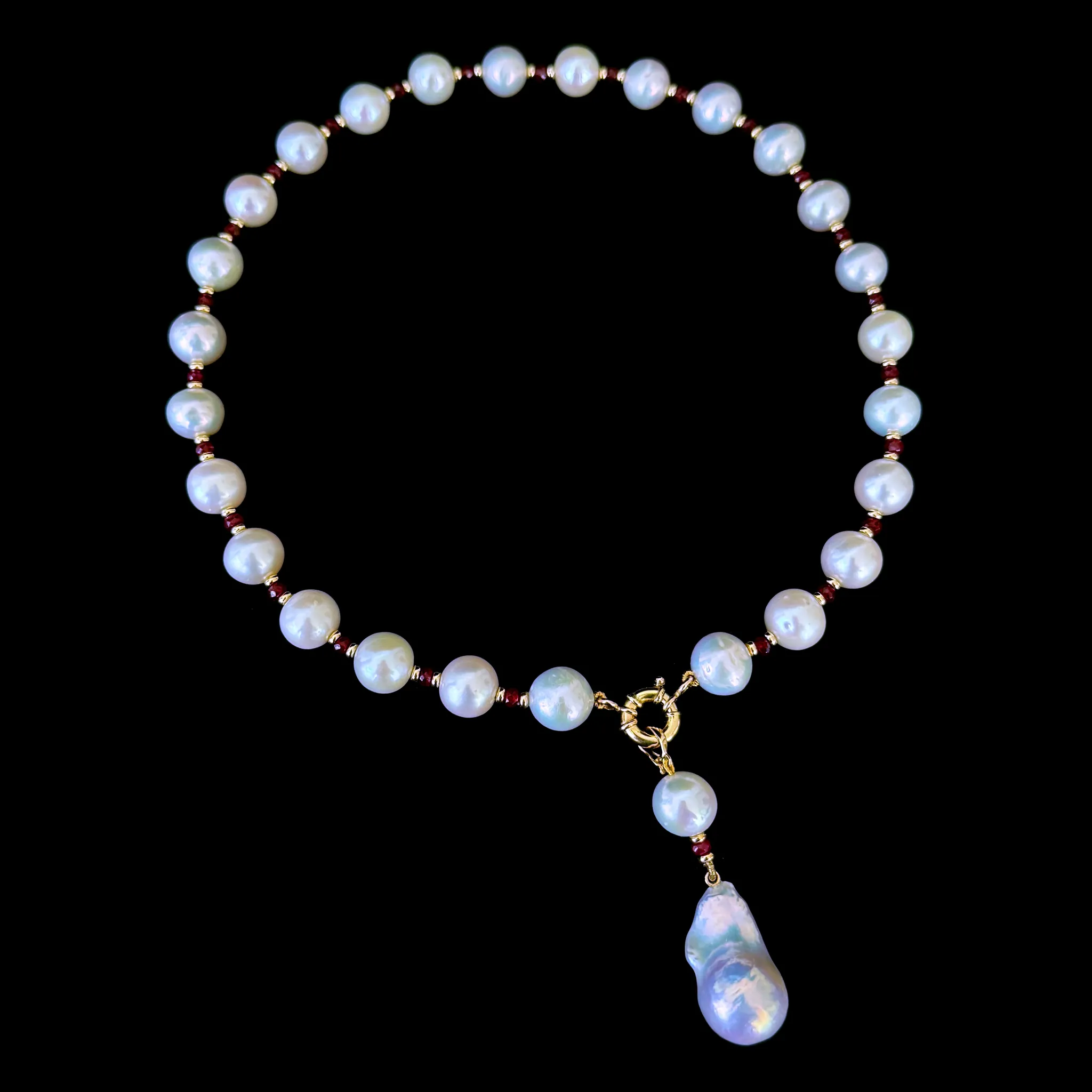 Ruby, Pearl & 14k Necklace with Pearl Drop - Image 8