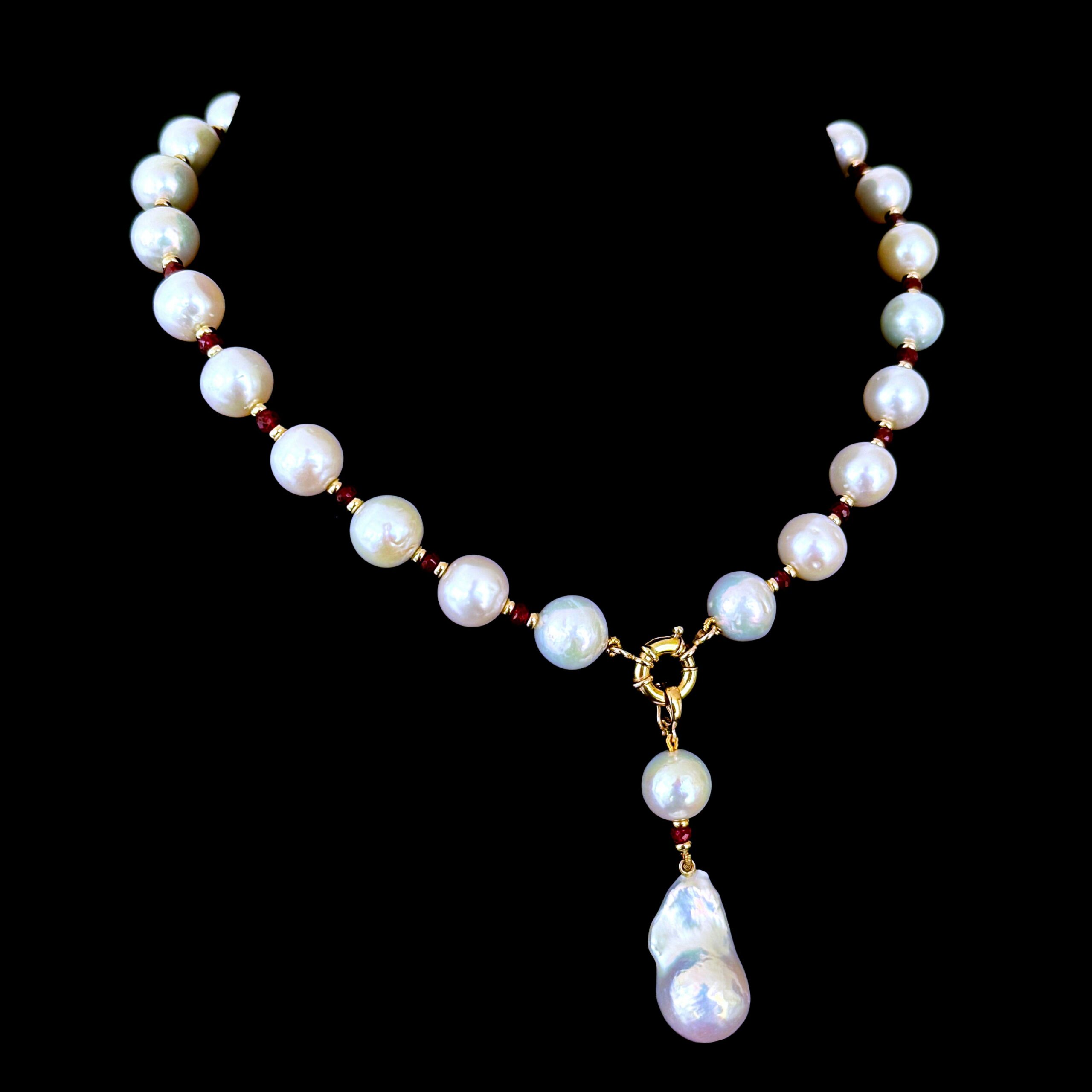 Ruby, Pearl & 14k Necklace with Pearl Drop - Image 9