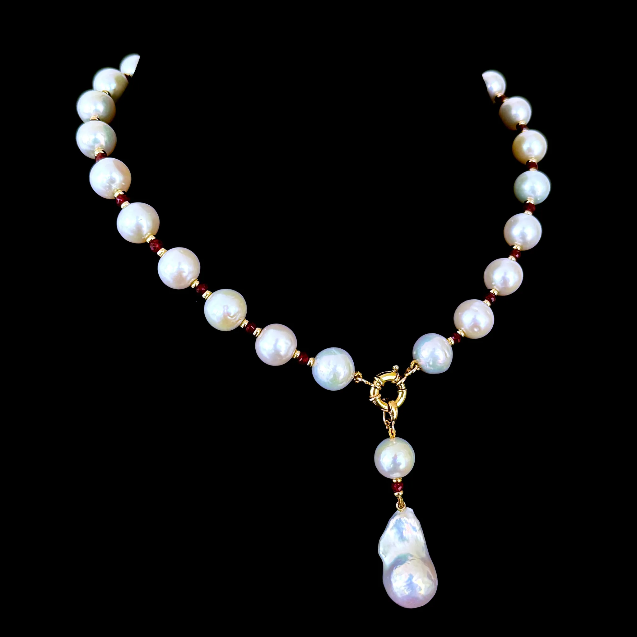 Ruby, Pearl & 14k Necklace with Pearl Drop - Image 10