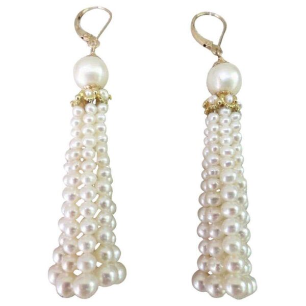 Graduated Pearl Tassel Earrings with Solid 14k Yellow Gold