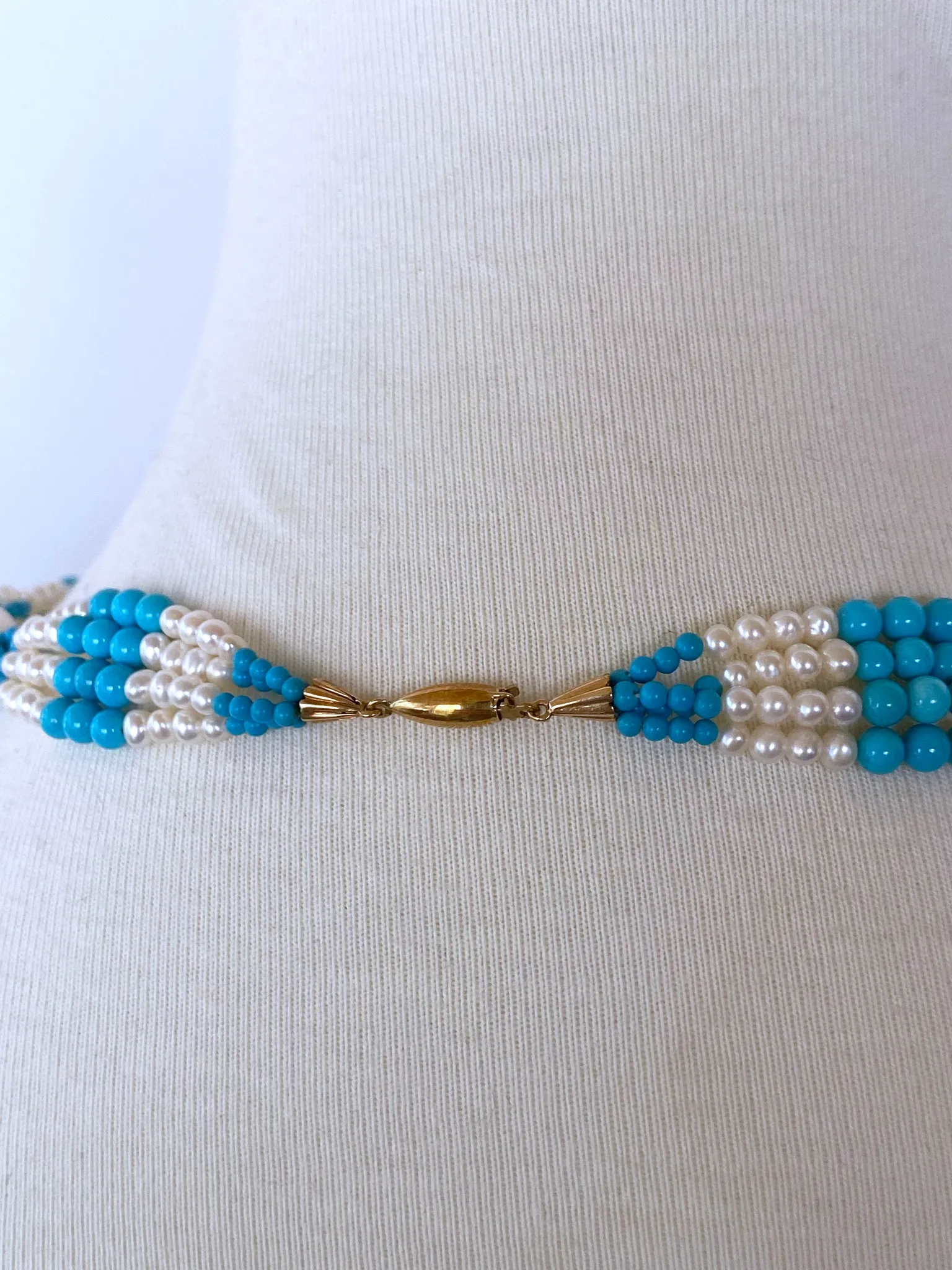 Graduated Pearl, Turquoise & 14k Yellow Gold Sautoir with Tassel - Image 7