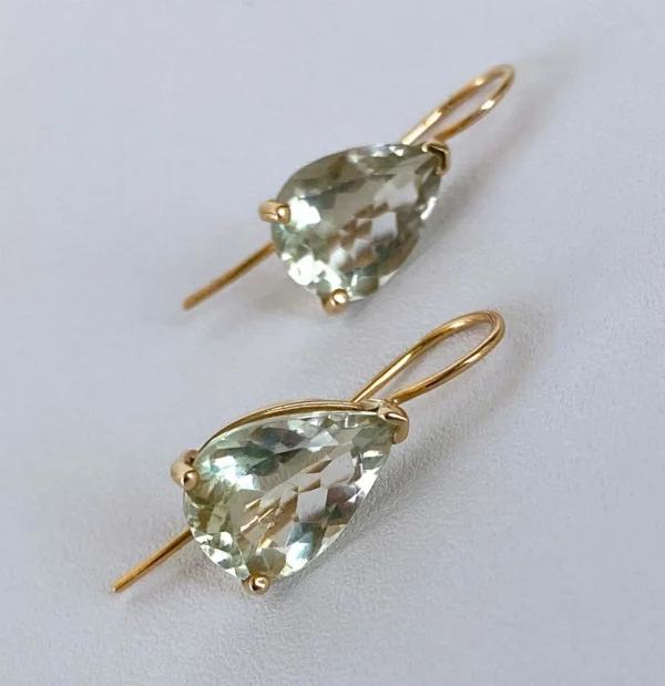 Green Amethyst & Solid 14k Yellow Gold Earrings