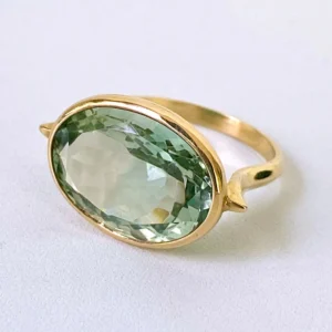 Green Amethyst & Solid 14k Yellow Gold Ring