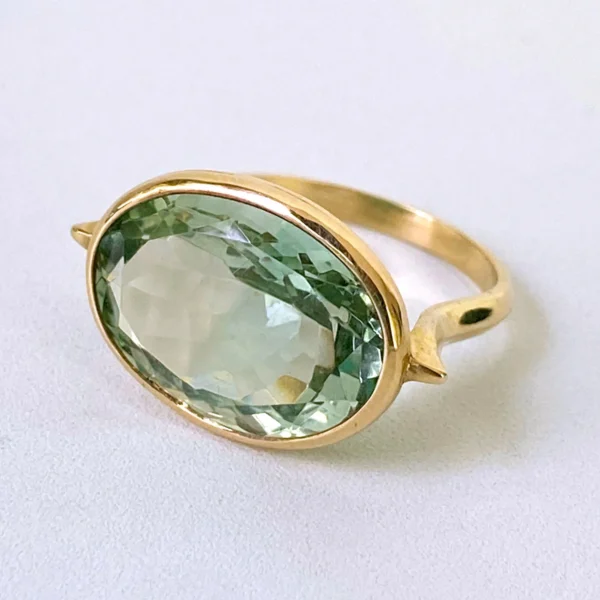 Green Amethyst & Solid 14k Yellow Gold Ring