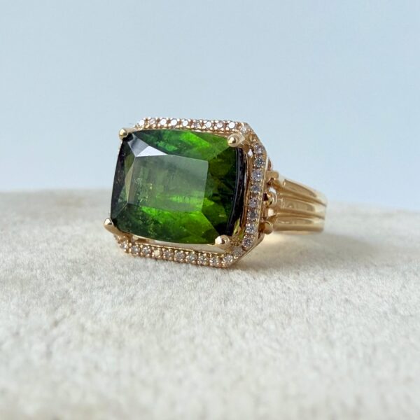 7c Green Tourmaline, Diamond & 14k Halo Ring