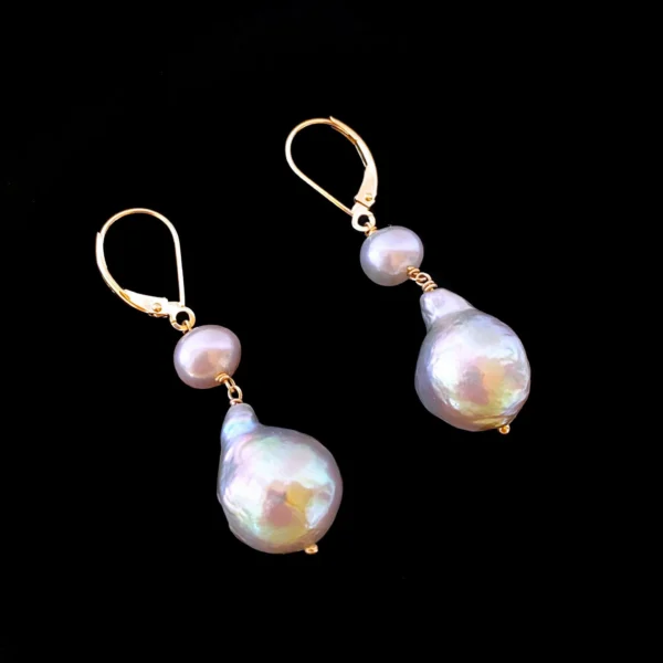 Grey Pearl and 14k Yellow Gold Lever Back Hooks