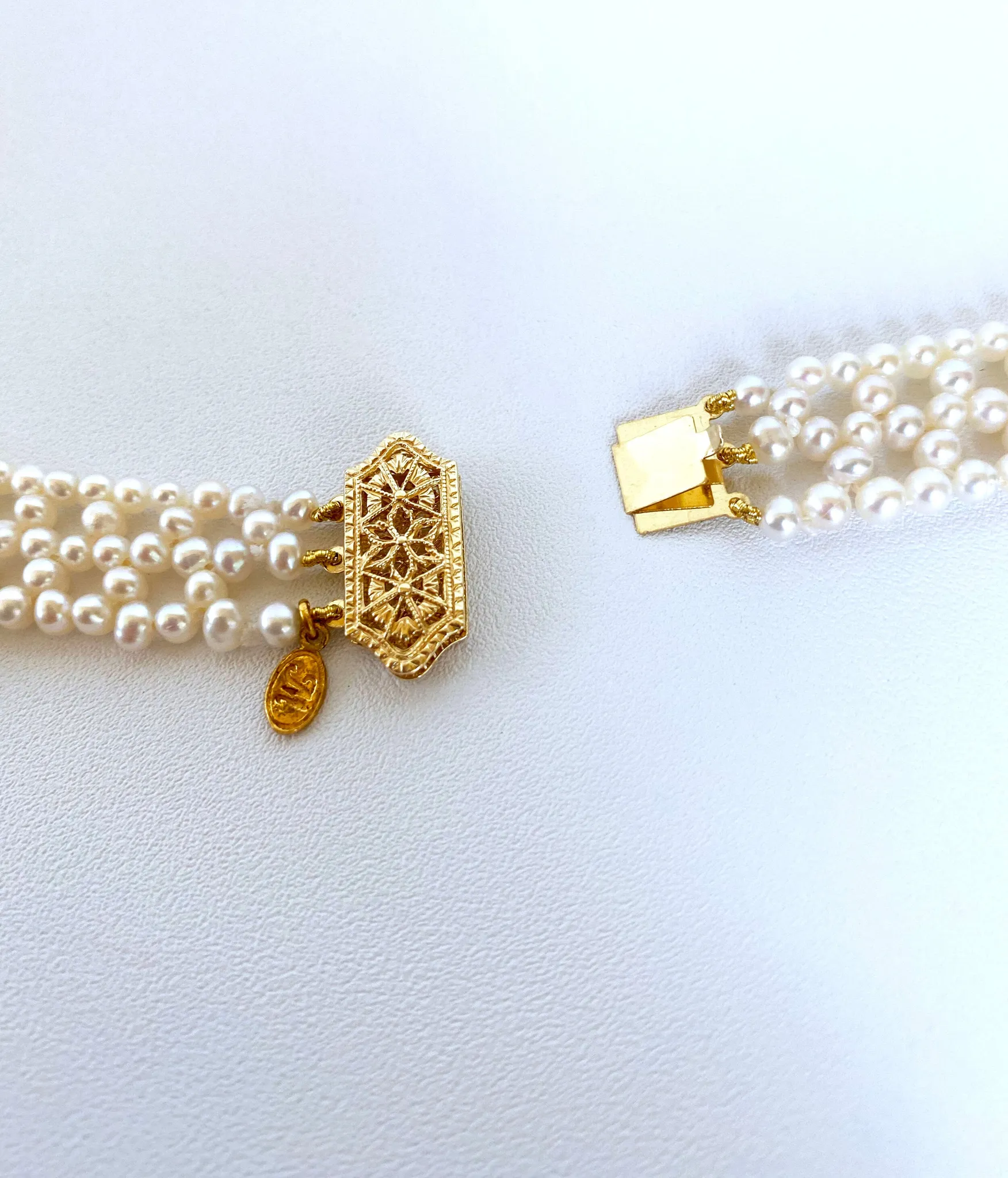 Hand Woven Multi Jewel and Pearl Necklace with 14K Yellow Gold - Image 6