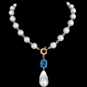 London Blue Topaz, Pearl & Solid 14k Gold Necklace
