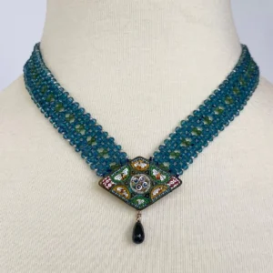 London Blue Topaz, Peridot, Seed Pearl and Vintage Mosaic Necklace