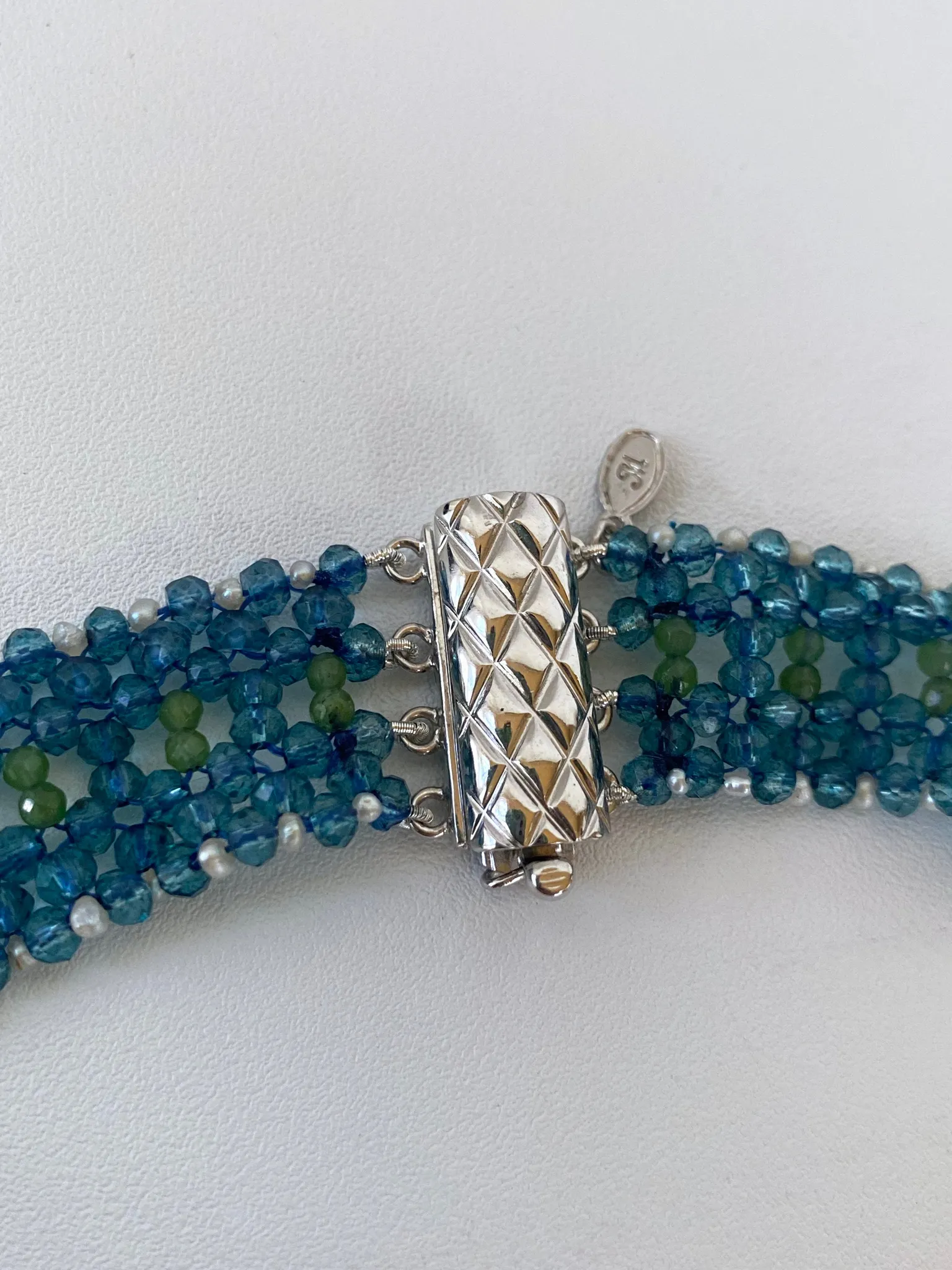 London Blue Topaz, Peridot, Seed Pearl and Vintage Mosaic Necklace - Image 3