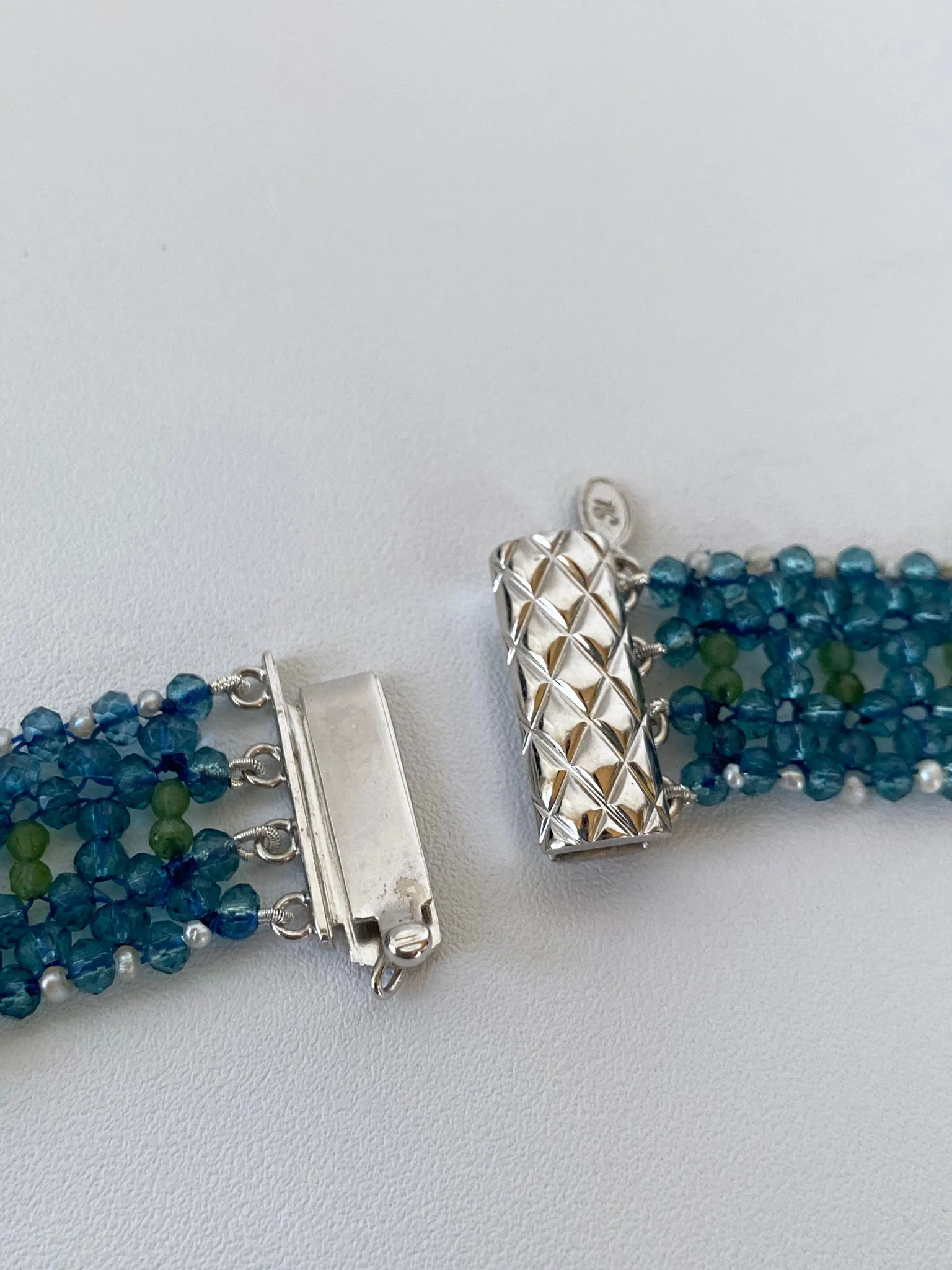 London Blue Topaz, Peridot, Seed Pearl and Vintage Mosaic Necklace - Image 5