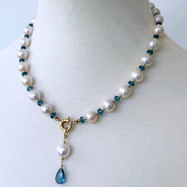 London Blue Topaz, Pearl & 14k Necklace with Drop Tassel