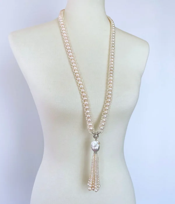 Marina J All Pearl Satuoir with Graduated Pearl Tassel & 14K White Gold