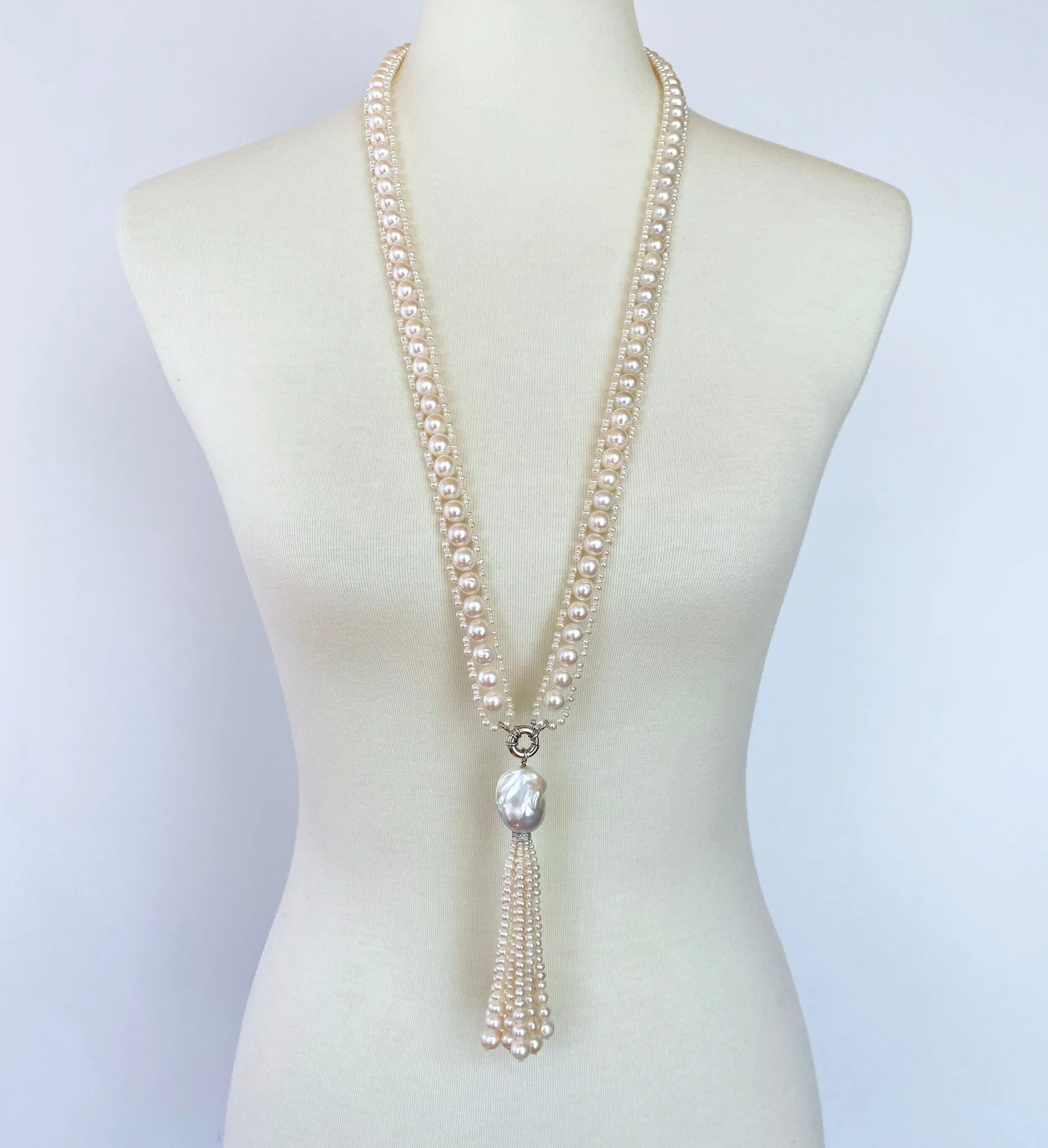 Marina J All Pearl Satuoir with Graduated Pearl Tassel & 14K White Gold - Image 6