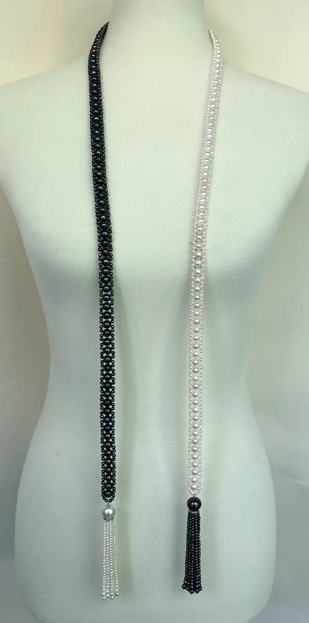 Marina J. Art Deco Style Long Woven Black and White Pearl Sautoir Necklace - Image 8