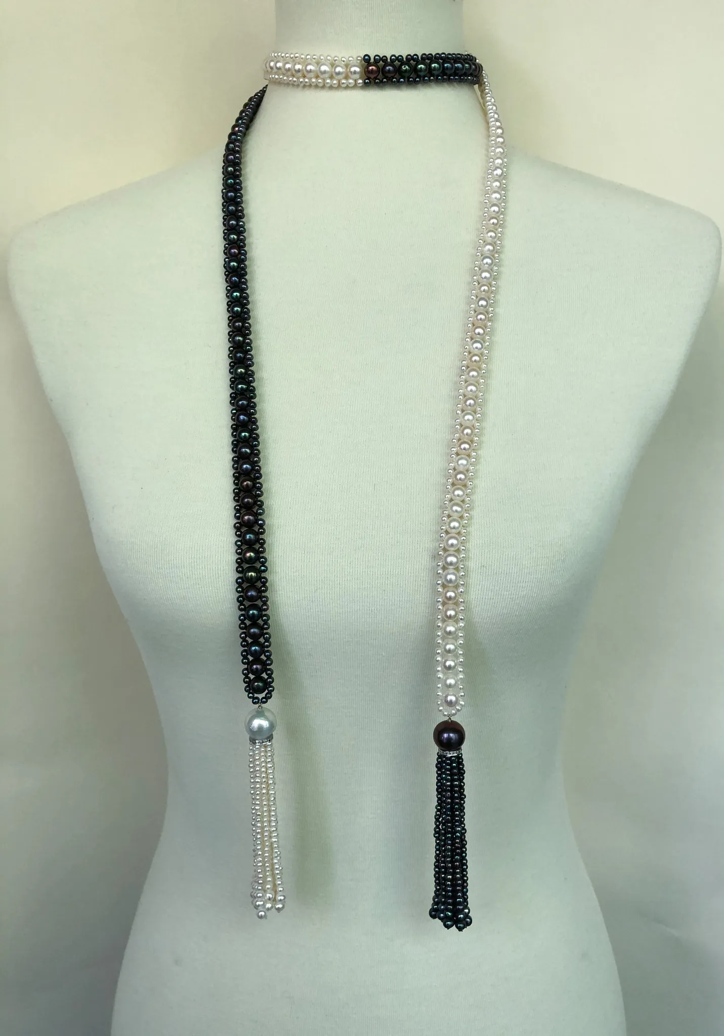 Marina J. Art Deco Style Long Woven Black and White Pearl Sautoir Necklace - Image 9