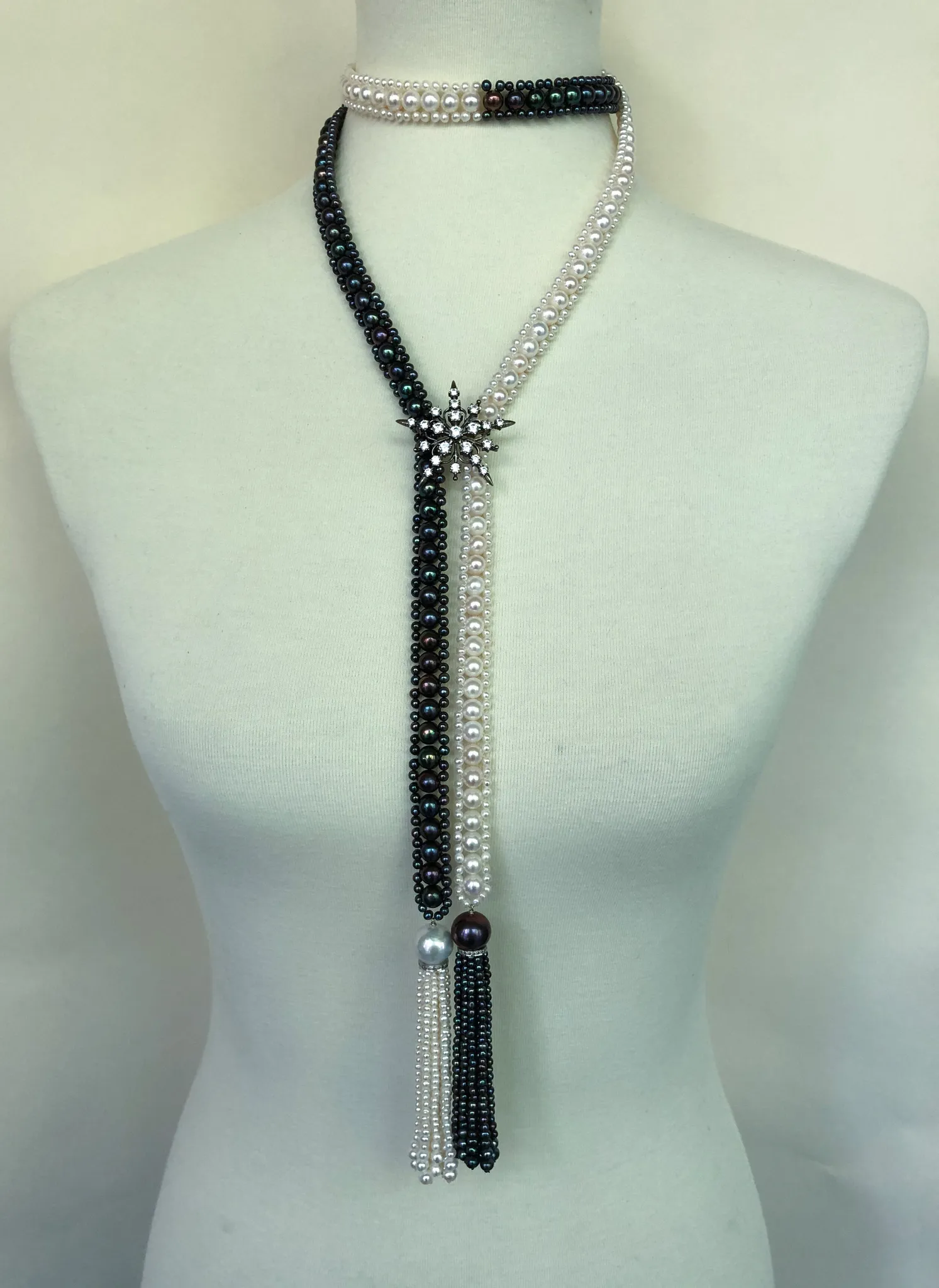 Marina J. Art Deco Style Long Woven Black and White Pearl Sautoir Necklace - Image 10