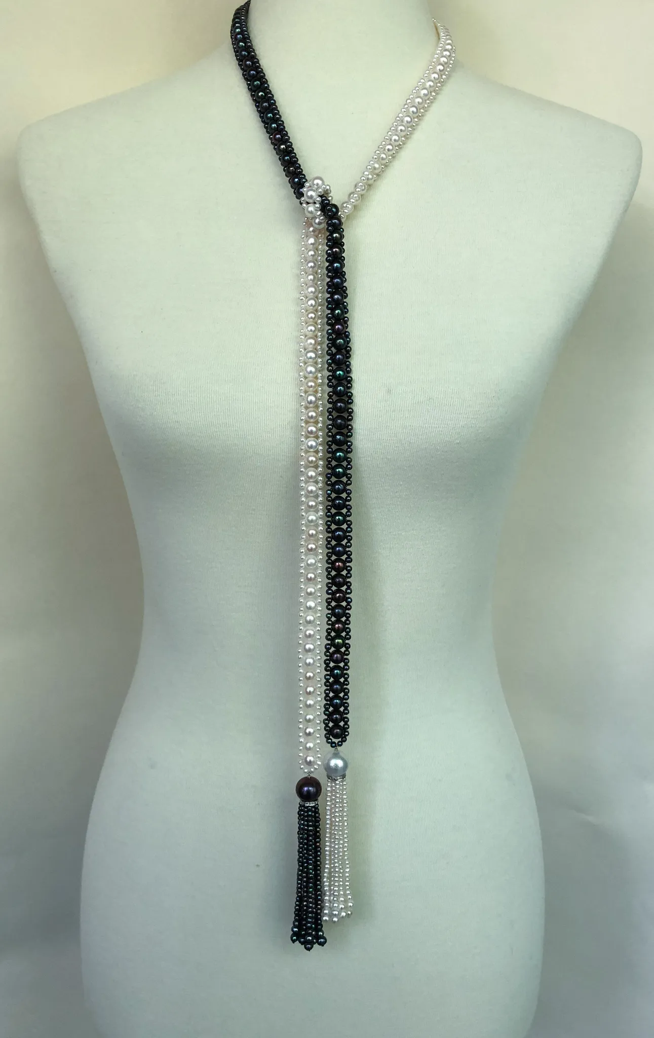 Marina J. Art Deco Style Long Woven Black and White Pearl Sautoir Necklace - Image 11
